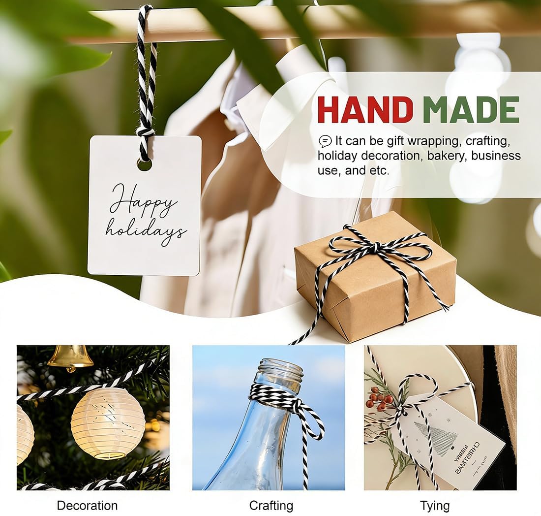 SMART&CASUAL Black and White Cotton Twine, 700 Feet Natural Bakers String for Cooking, Crafts, Gift Wrapping, Butchers, Christmas and Wedding Decor image 4