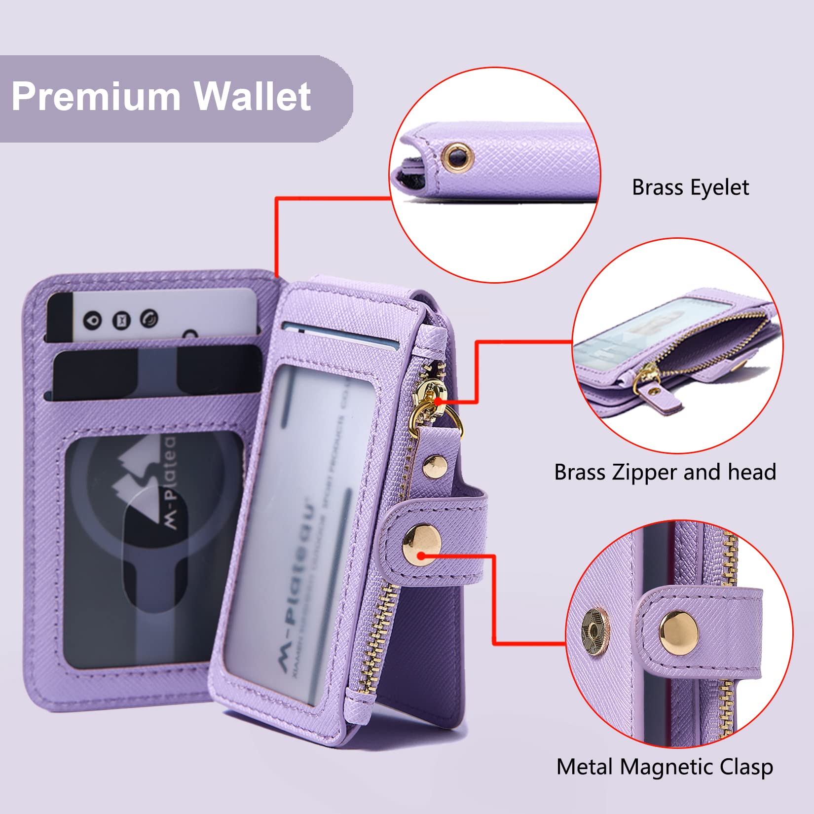 M-Plateau Cartera pequeña para mujer, soporte para tarjetas de crédito para mujer, adhesivo 3M, cartera para teléfono compatible con funda iPhone 14 Pro y la mayoría de teléfonos inteligentes (morado)