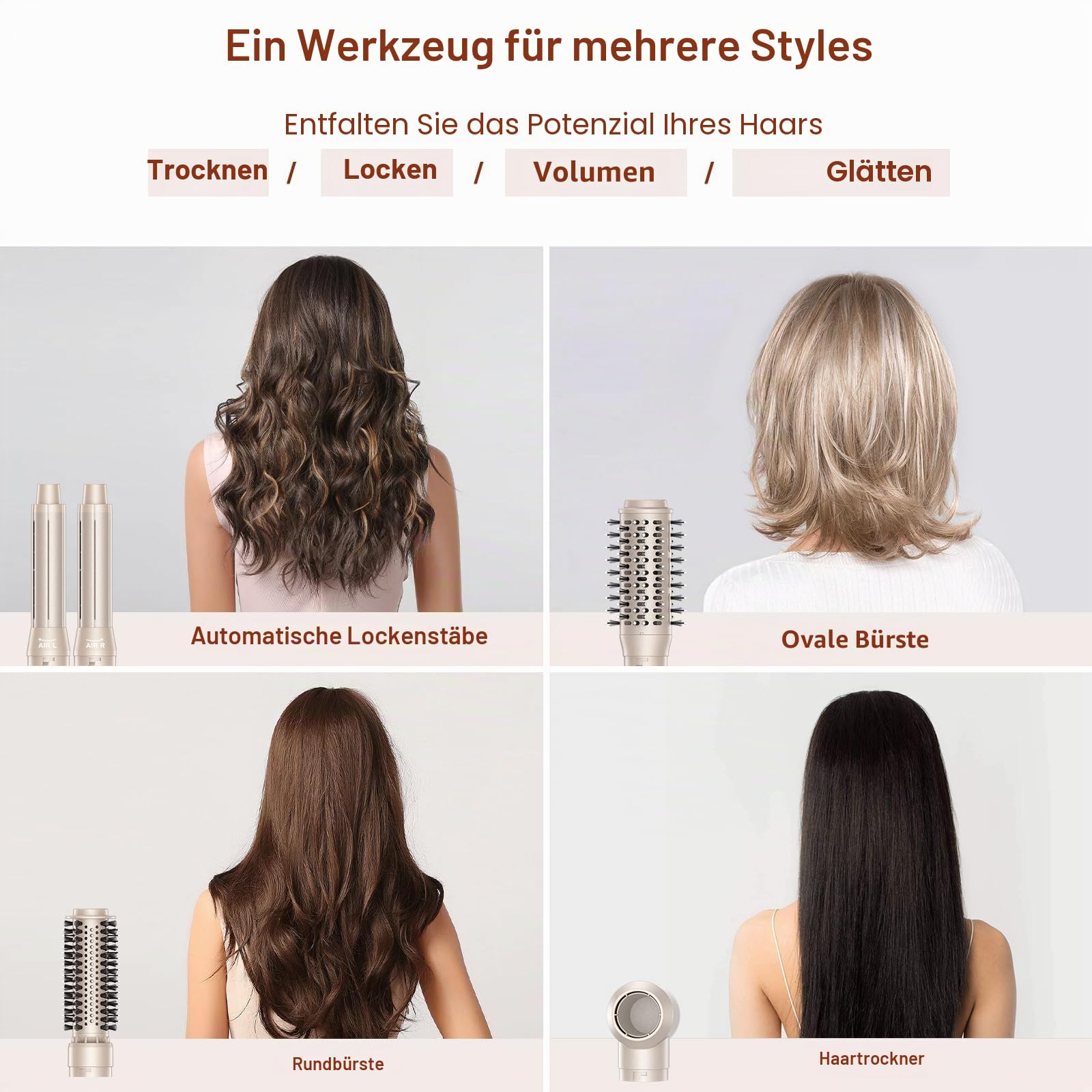 5 IN 1 Haarstyler - MESCOMB 110,000U/Min Air Styler mit Hochgeschwindigkeits Haartrockner, Automatischer Locken, Volumizer und Glätteisen, Ionen Haartrockner Schnell Trocknend