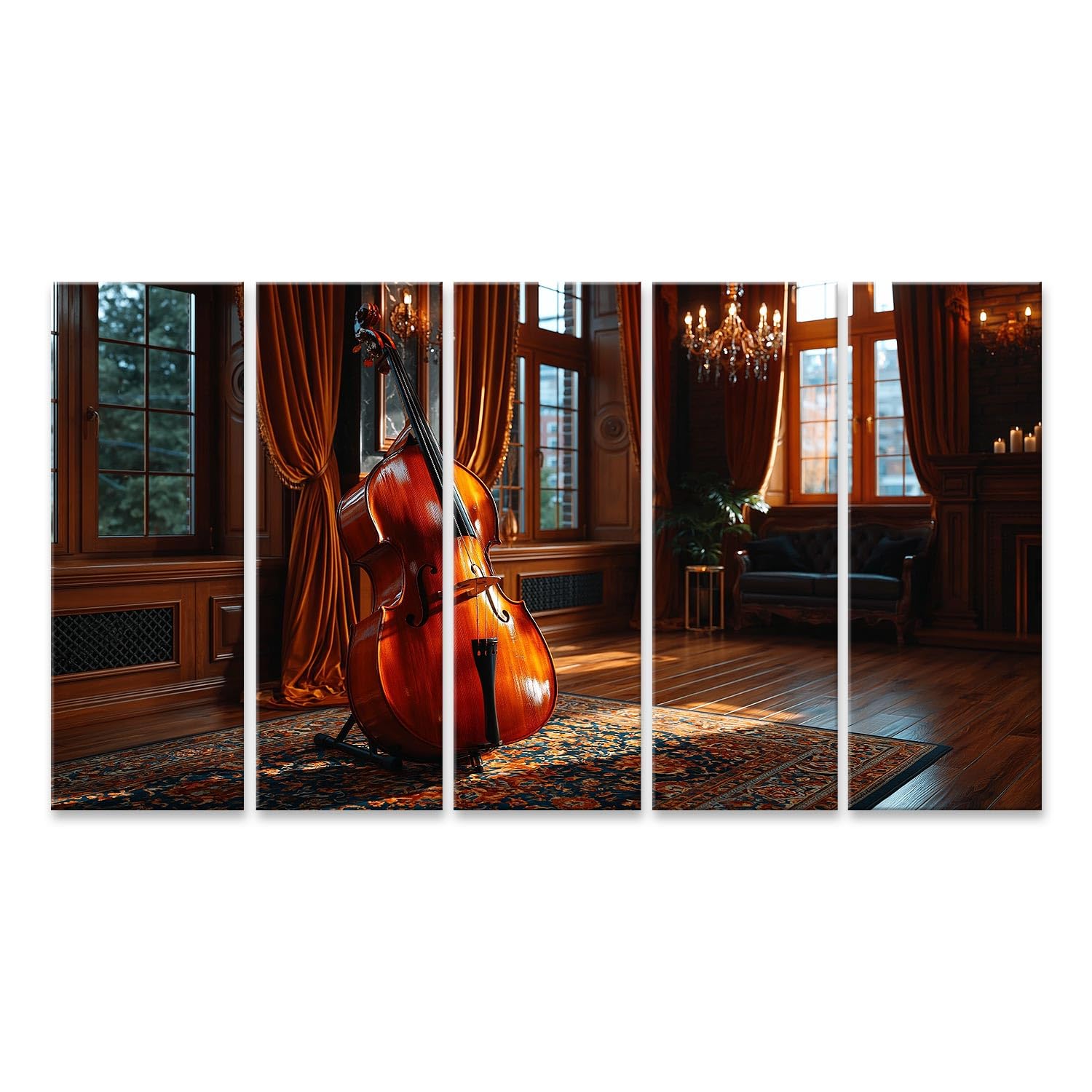 islandburner Cuadro sobre lienzo elegante de contrabajo impresión de salón para amantes de la música – 5 piezas XXL – Edición X2