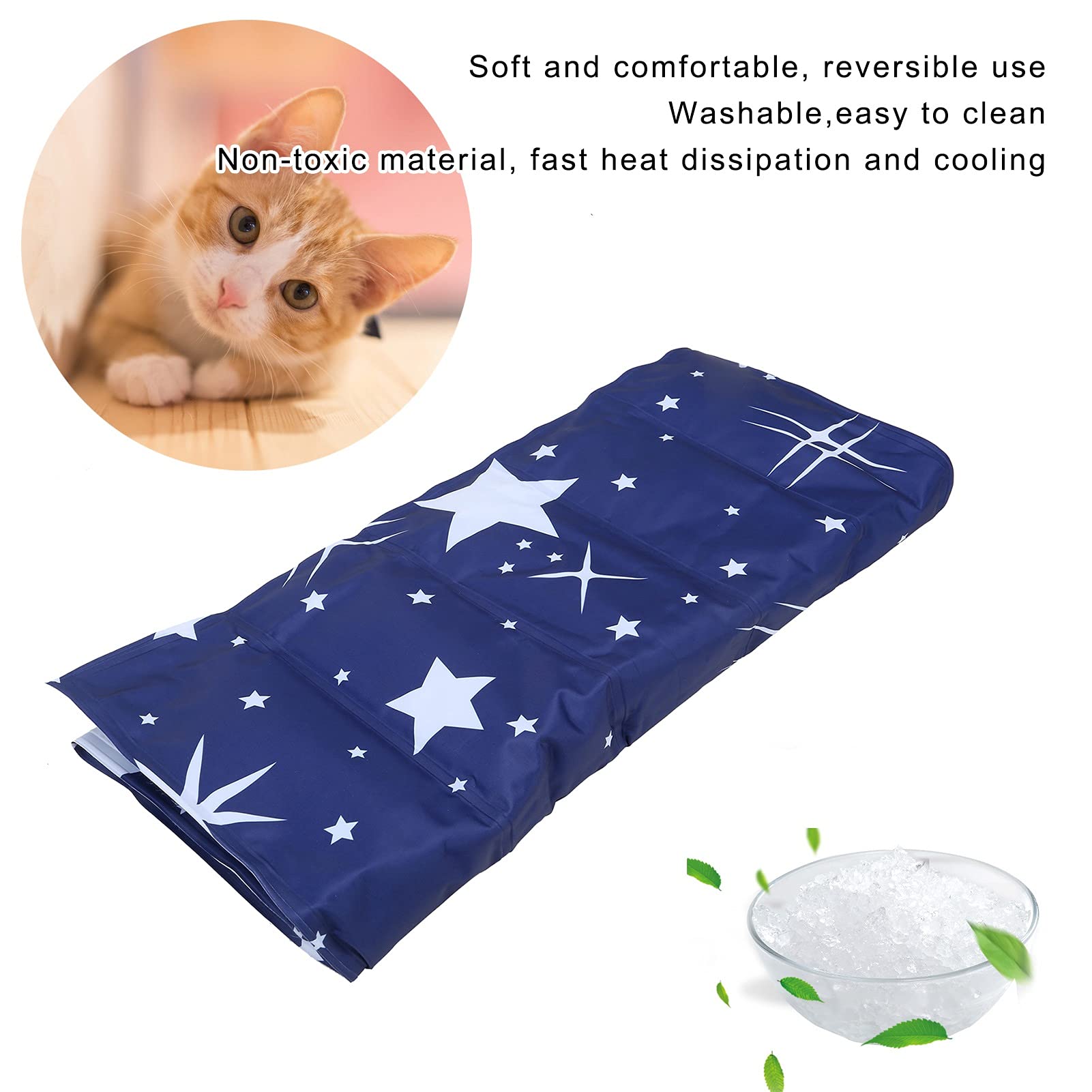 Dog Ice Pad Cartoon Pet Ice Gel miękka podkładka letnia mata chłodząca do budy Sofa rozkładana podłoga (Pełna Gwiazd L/45 * 61cm)
