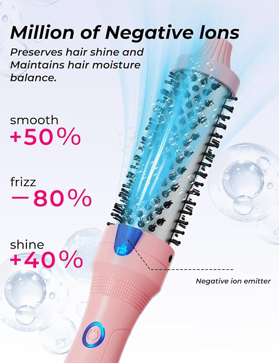 K&K Thermal Brush Keratin Protect Heated Barrel Hot Hair Brush Ionic Smooth Shine Volumize Comb Dual Voltage Hair Straightener Curler Styling Tool 1.25 Inch