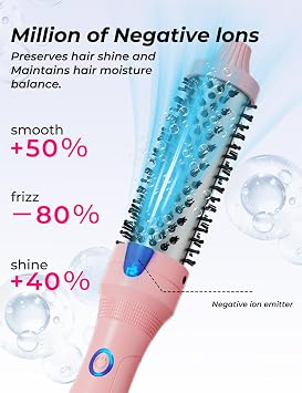 K&K Thermal Brush Keratin Protect Heated Barrel Hot Hair Brush Ionic Smooth Shine Volumize Comb Dual Voltage Hair Straightener Curler Styling Tool 1.25 Inch