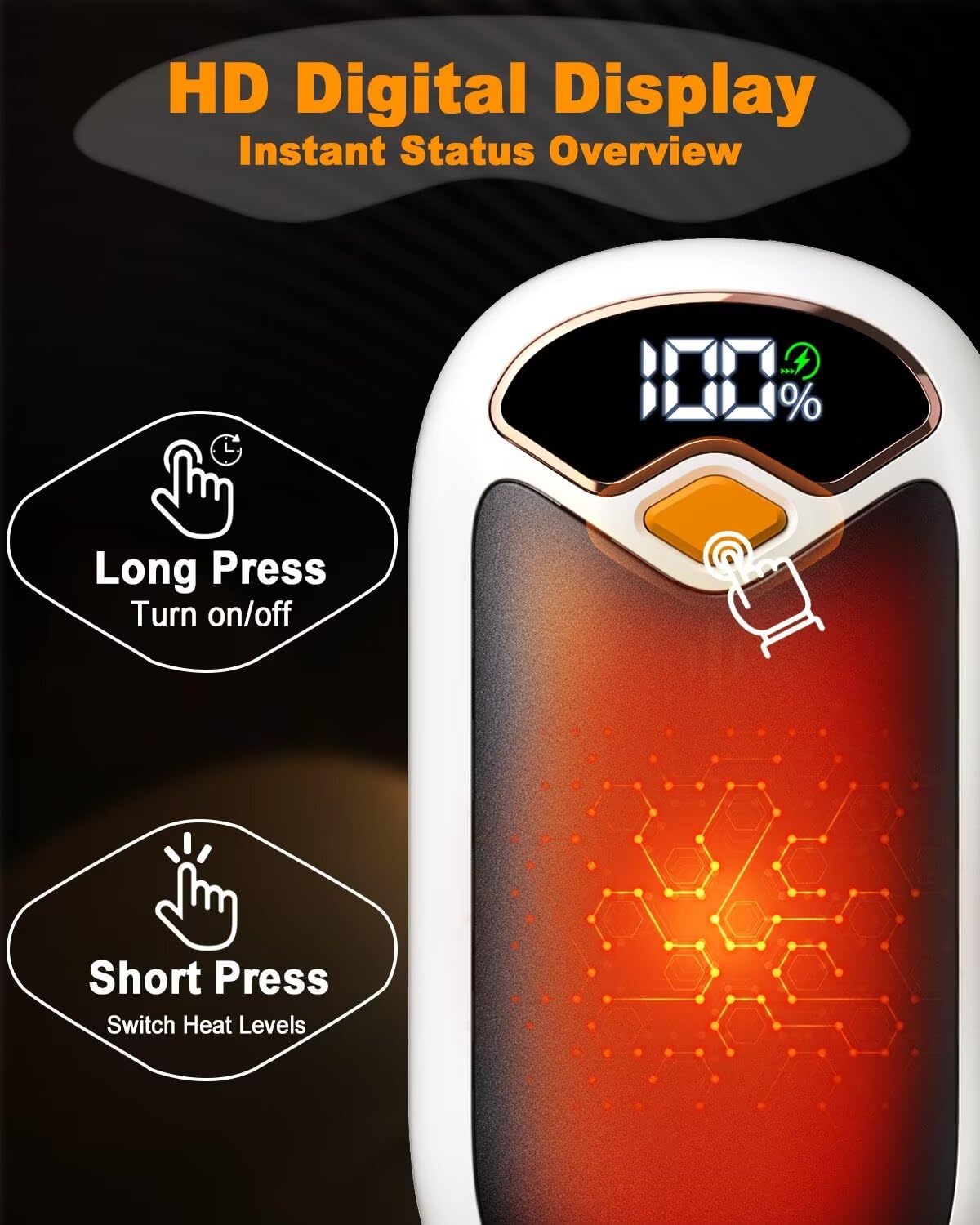 Hand Warmers Rechargeable, Electric Hand Warmer Reusable 2 Pack, Portable Hand Warmer Magnetic with LED Display, 4 Heats Levels, Long Lasting, Suitable for Camping, Golf, Hunting