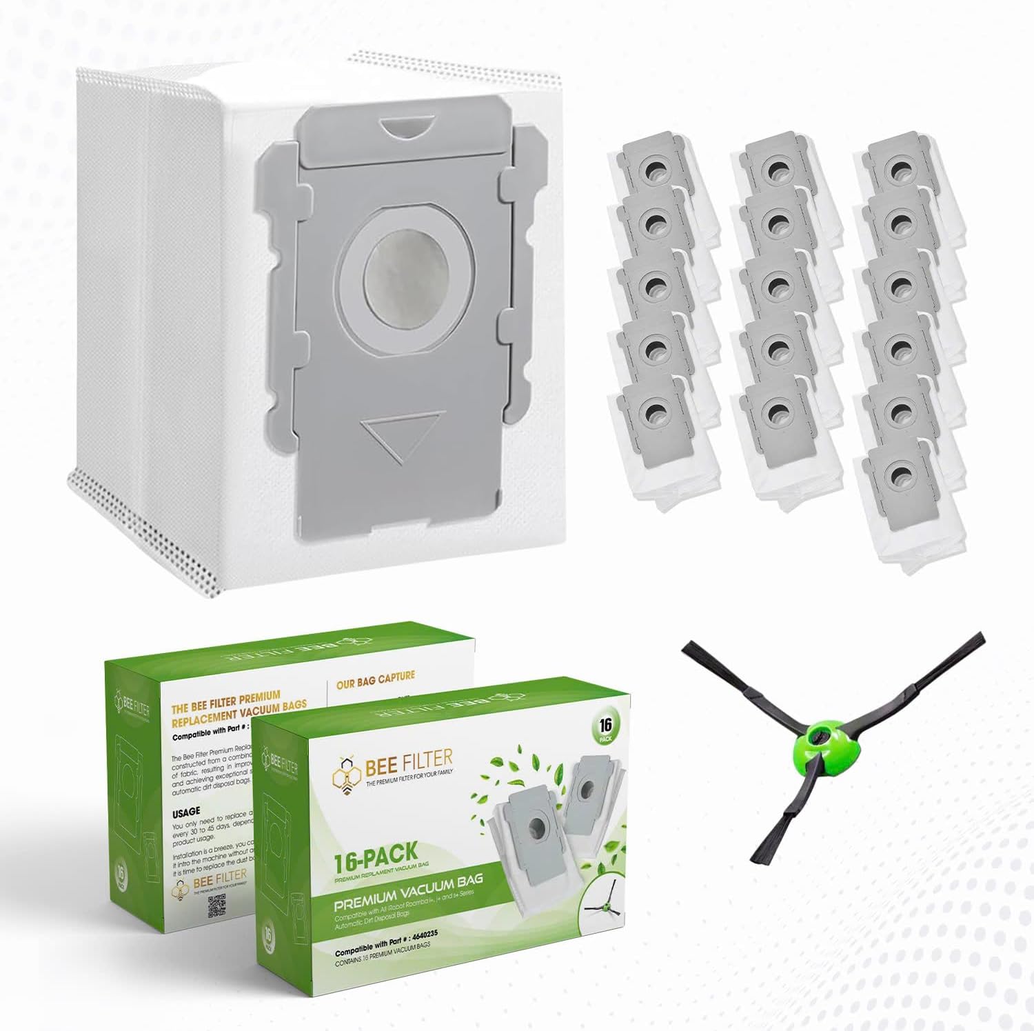 Premium Roomba Vacuum Bags for iRobot i7+, i1+, i3+, i4+, i5+, i8+, j6+, j7+, j8+, j9+, s9+, Combo j5+, i5+, j7+, j9+, 10 Max and i & s & j Series Dirt Disposal Bags (16 Vacuum Bags)