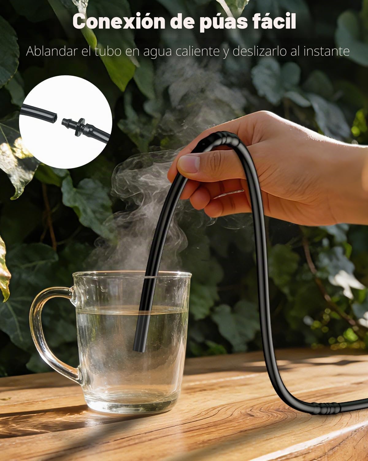 Pawfly 6,35 mm Manguera de goteo (rollo de 61 m), Tubo goteo con separación de 15 cm, Manguera de riego PE con 24 piezas, tubo distribuidor negro para sistemas de riego por goteo