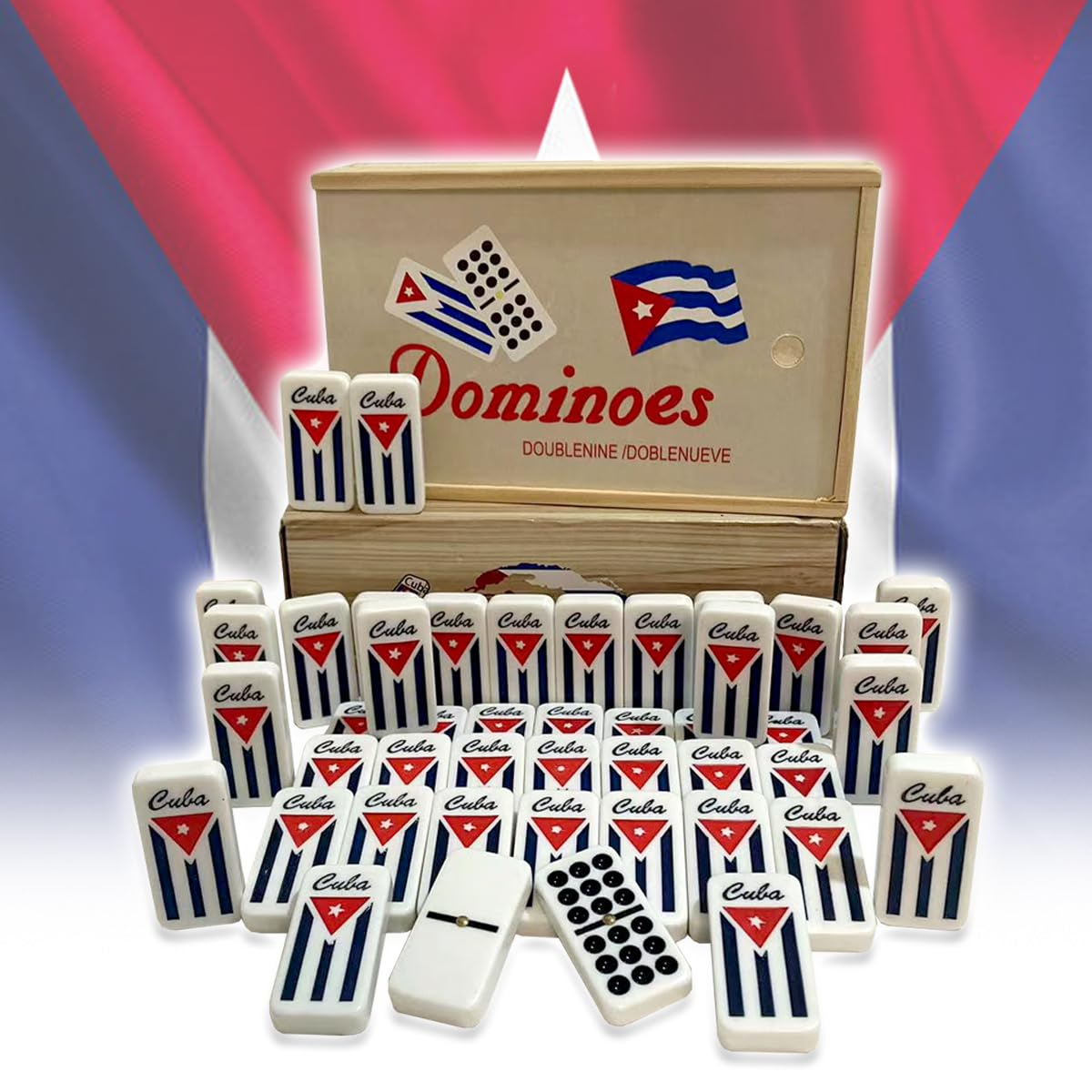 Juego de dominó cubano doble nueve – Auténtico juego de dominó con bandera de Cuba para entretenimiento familiar cubano