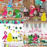 Vista 5 de AceList Luau - Decoraciones para fiestas, flamencos, piña, tropical, hawaiano, suministros de fiesta, decoración de cumpleaños para pared, mesa