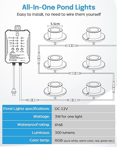 Miniatura 2 de HIBOITEC Luces LED para estanque, luz subacuática RGB con transformador de temporizador de 12 V, sensor de luz de fotocélula, luces subacuáticas