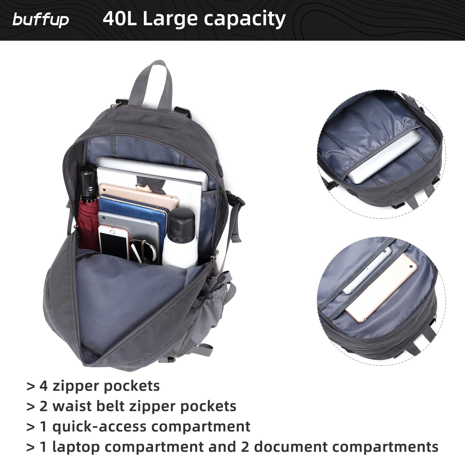 Mochila de senderismo impermeable 40L, mochila de trekking con cubierta para la lluvia, mochila de viaje mochila de día, adecuado para actividades al aire libre, camping y viajes