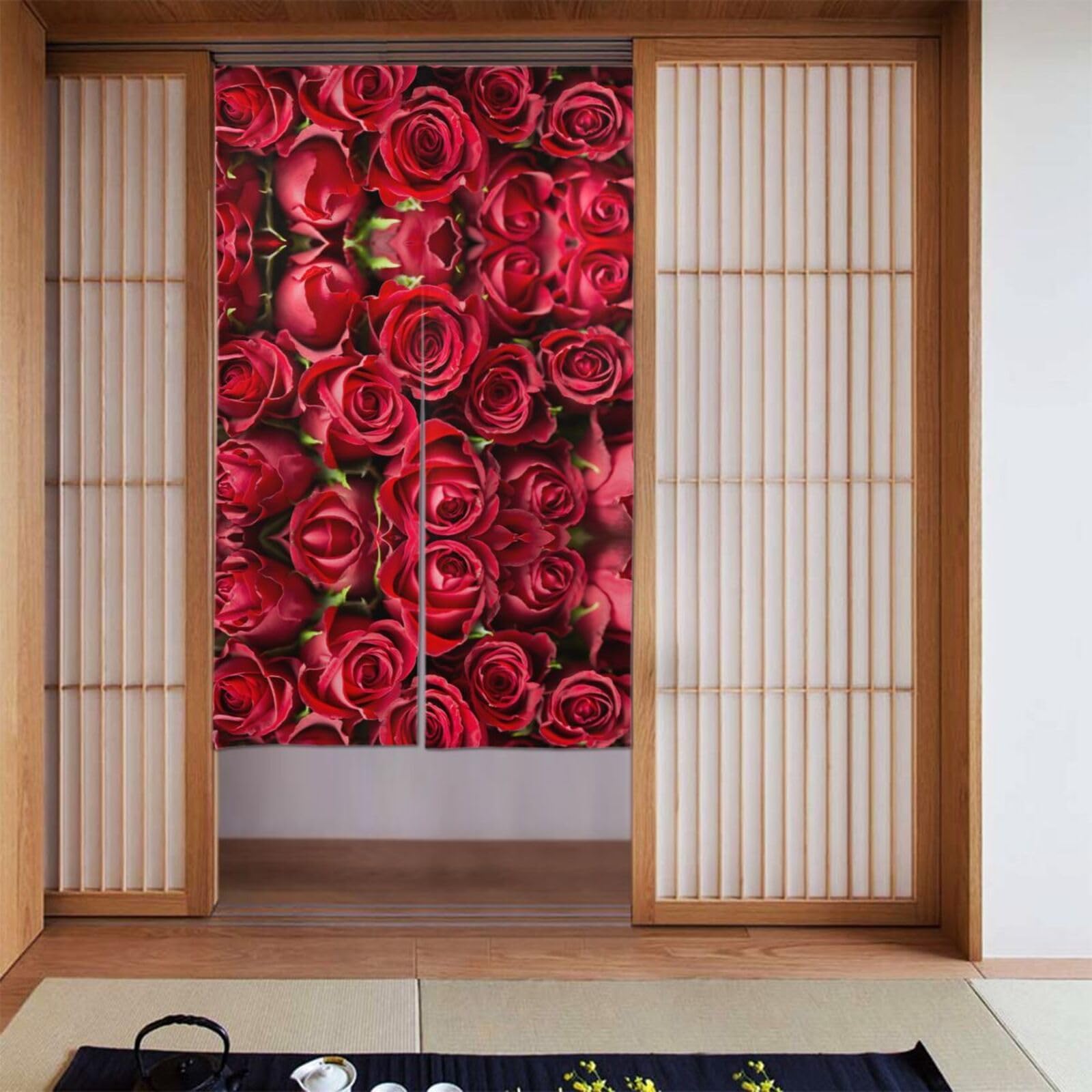 Rose-Flower Premium Polycler Door Curtain 34x56 Inches,Single-Sided Print,2-Panel Set-Room Divider, Privacy Screen,Decorative Tapestry
