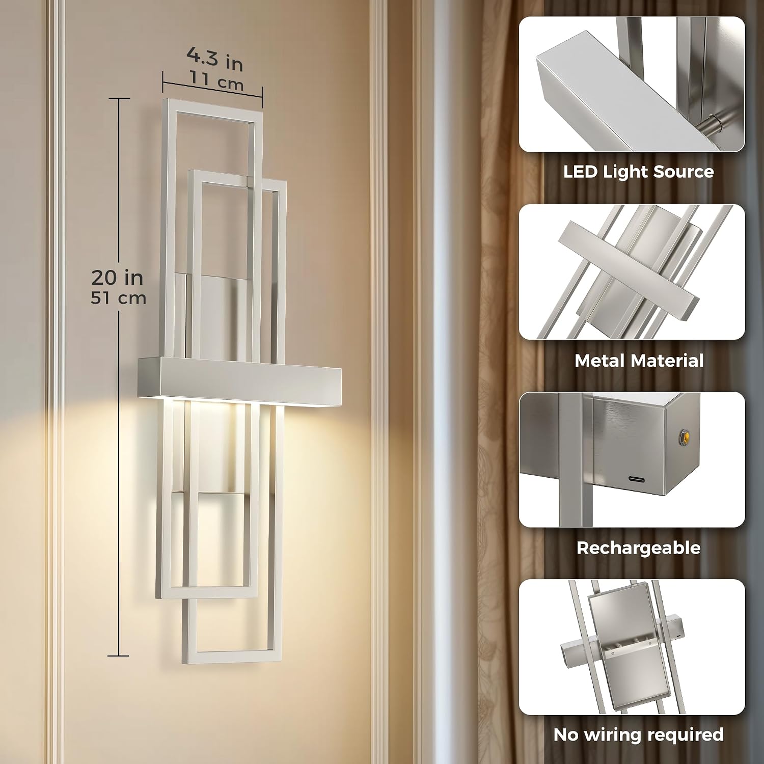 Battery Operated Wall Sconces Set of 2, 8000mAh, Sconce Wall Decor set of 2 image 5