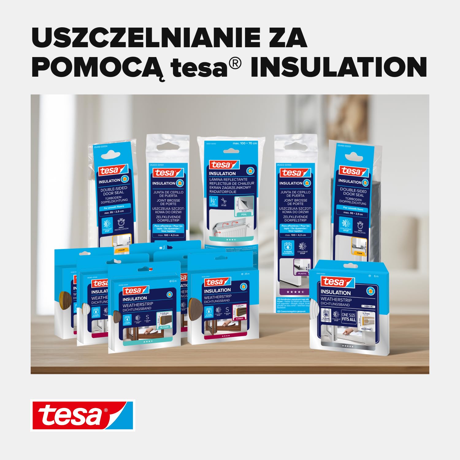 tesa INSULATION Premium taśma uszczelniająca - Samoprzylepna silikonowa uszczelka do izolacji szczelin w oknach i drzwiach - Przezroczysta - 6 m x 9 mm x 7 mm