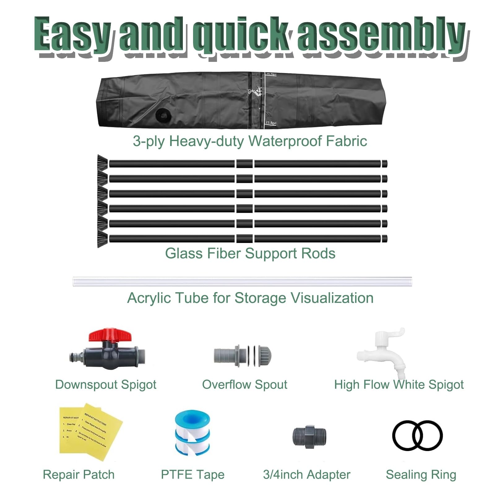 Barril Plegable de 50 litros para jardín, Sistema portátil de recolección de Agua de Lluvia de PVC, Tanque ecológico para la recolección de Agua de Lluvia en Patios y terrazas (Verde).