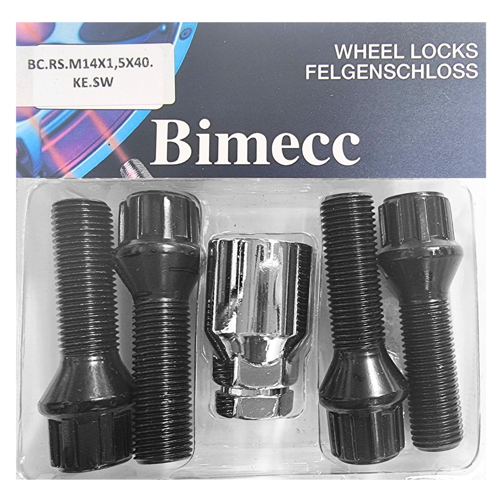 Blokada do felg M14 x 1,5 x 40 mm, taśma stożkowa 60°, 4 czarne zamki do felg, zestaw 4 sztuk, zabezpieczenie felg, zabezpieczenie przed kradzieżą, zabezpieczenie kół, śruby kół