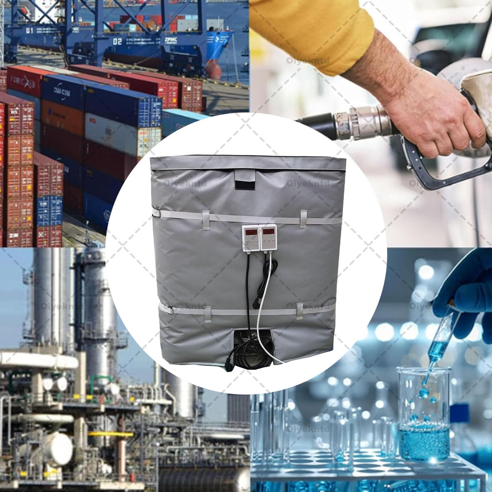 275-galonowy koc grzewczy przemysłowy, elektryczny koc grzewczy do beczek z regulatorem temperatury i zdejmowaną pokrywą do beczek, rur i zbiorników, wydajne ogrzewanie do 150°C Black
