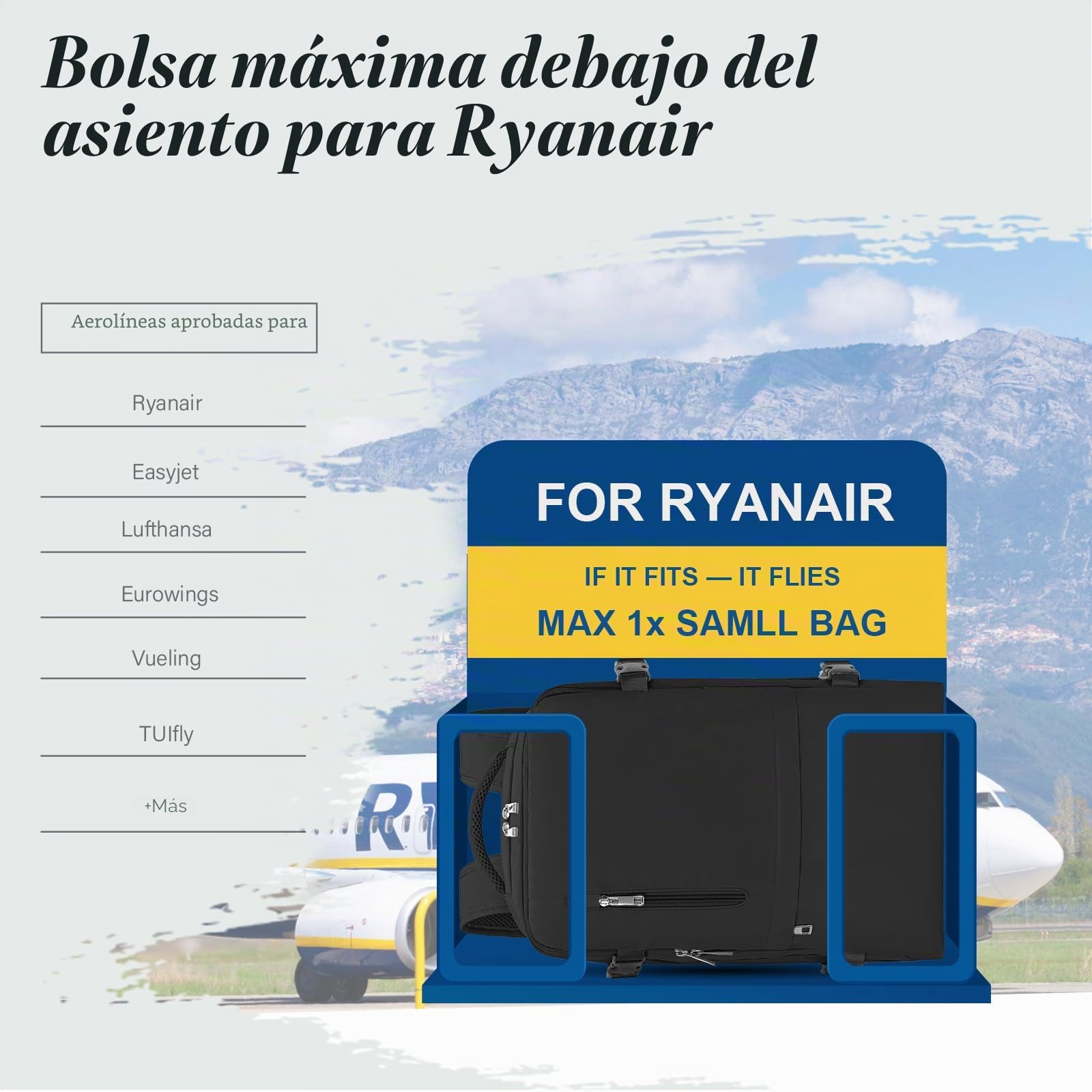 VMIKIV Mochila 40x30x20 para Ryanair 24L Mochila Viaje Cabina Avion 40x20x25 con Bolsillo Antirrobo Maleta 40x30x20 Equipaje de Mano Travel Backpack Hombre Mujer, Negro