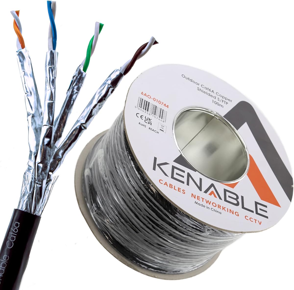 kenable Außen Abgeschirmtes CAT6A Aussen Verwendung Kupfer Ethernet Kabel SF/FTP Kabelrolle 100 m [100 Meter/100m]