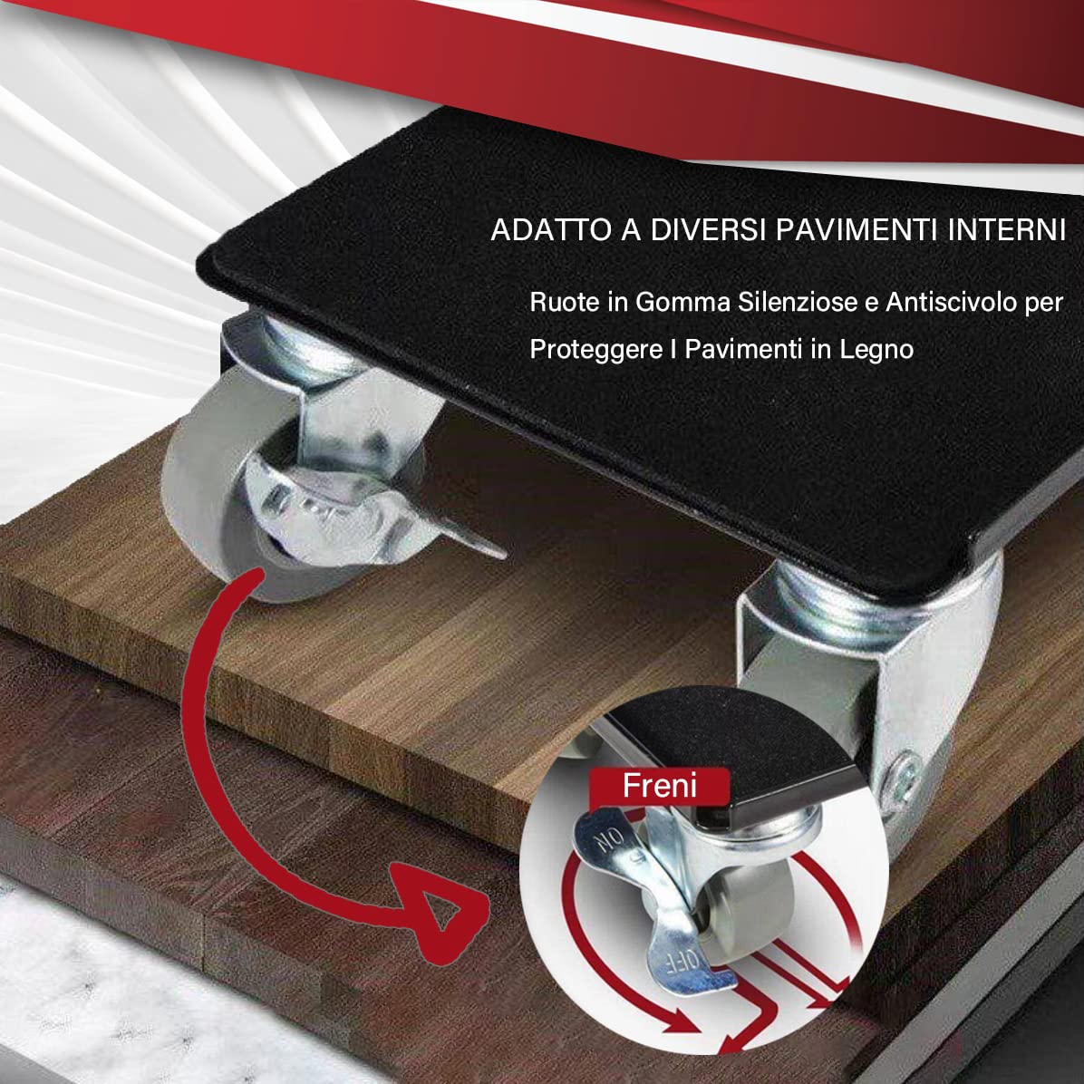 Sollevatore Mobili, Ruota del Piede Freno Rotante a 360° con Carico Massimo di 1800Kg