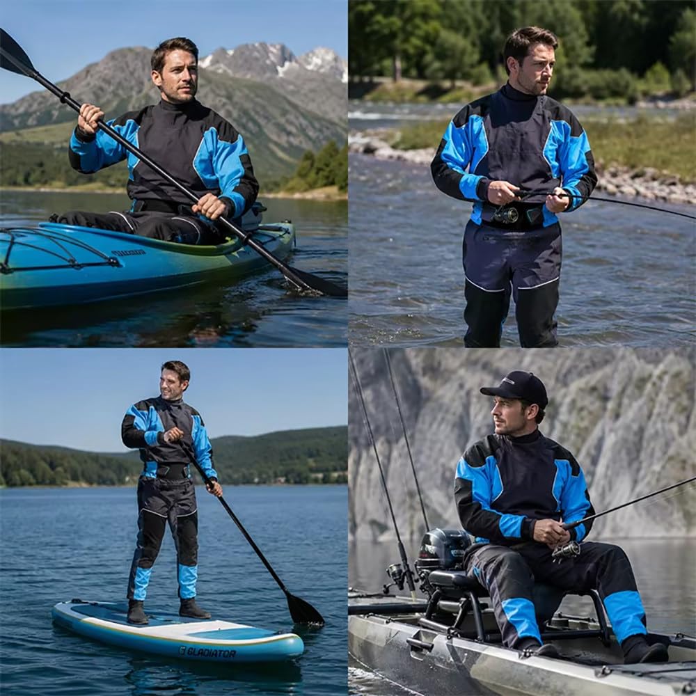 Suche Skafandry Męskie Do Kajakarstwa,Rozmiar S-3xl,Trójwarstwowy,Wodoodporny Suchy Skafander,Lateksowe Uszczelki Na Szyi I Nadgarstkach,Do Wiosłowania/Pływania Łódką/Kajakarstwa A-M