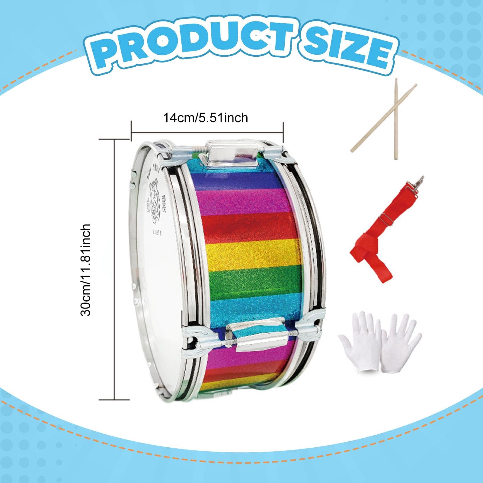 Oshhni Set di rullante con bacchette, strumento a percussione con guanti e tracolla per studenti, bambini, adulti, batteristi, aule, 11 Inch