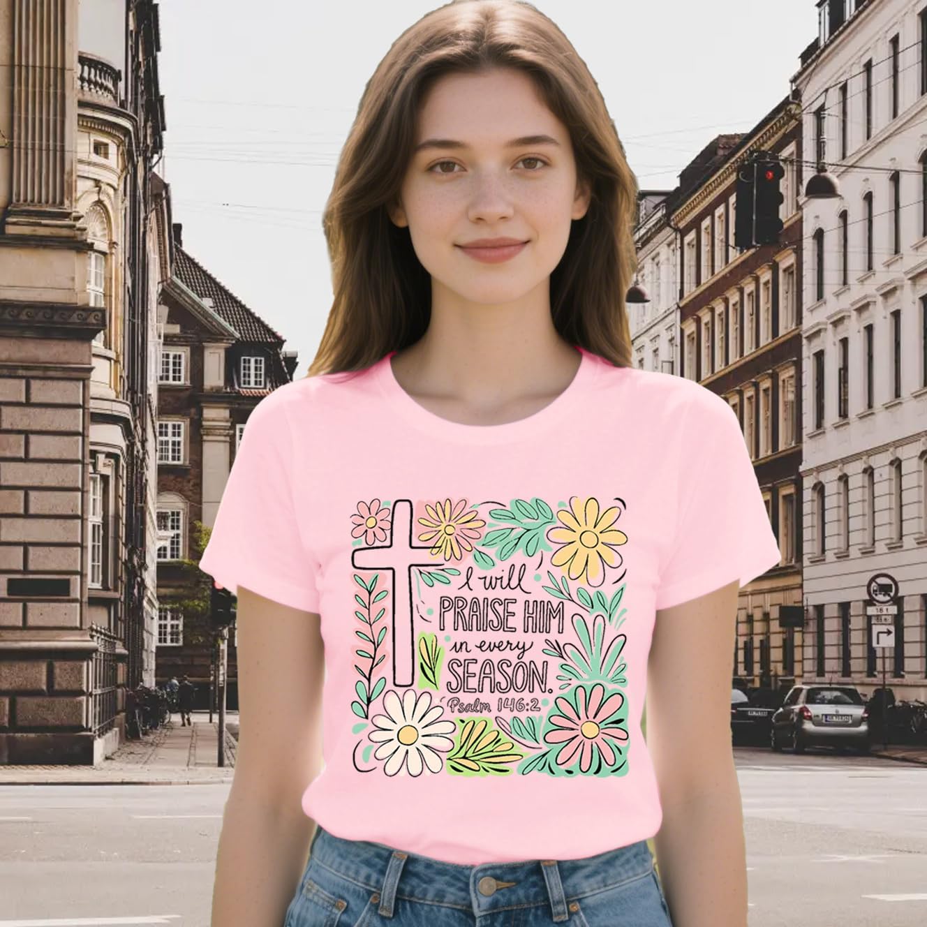 Christian Shirts for Women Jesus T-Shirt Praise God in Every Season Tee Tops - Image 3