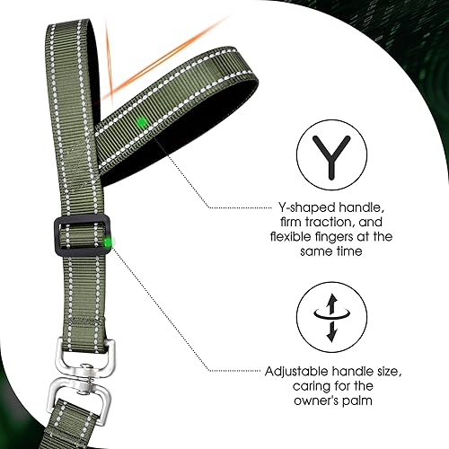Miniatura 2 de Correa básica para perro, correa de entrenamiento resistente sin tirones con antienredos, asas de tráfico acolchadas dobles ajustables de 5 a 5.6