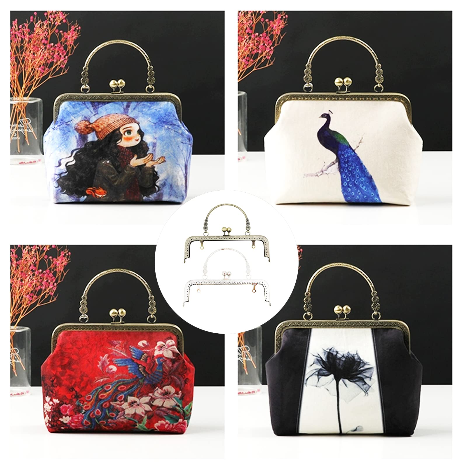 Chiusure per Borse, Chiusure Clic Clac per Portamonete Uncinetto Borsetta Metallo Manico Telaio Portafoglio Cornice Borsa Chiusura Scatto Blocco Quadrata Manici Accessori Fai Da Te Cucito Artigianale