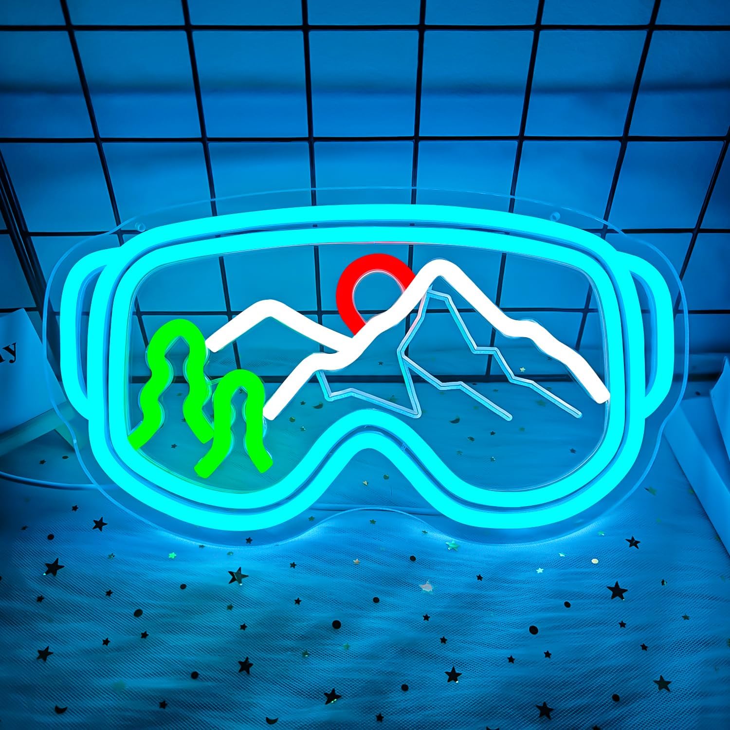 Ski Goggles Neon Sign Ski Decor Led Ski Signs Ski Party Decorations Skiing Wall Art Snowy Mountain Neon Sign for Wall Decor Neon Light Up Sign for Skier Home Living Room Bedroom Cafe Bar Man Cave - Image 2