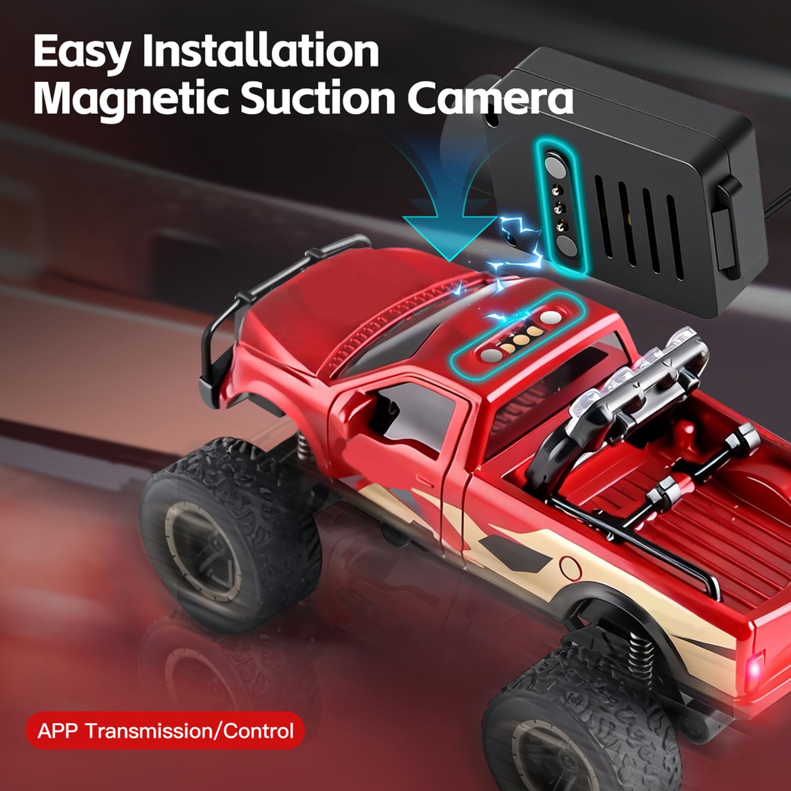 Dilwe Coche RC con Cámara 2,4G, Vehículo Todoterreno con Control Remoto con Cámara HD, Luces LED Giroscópicas Controladas por Aplicación para Conducción Inmersiva (Rojo) — view 6