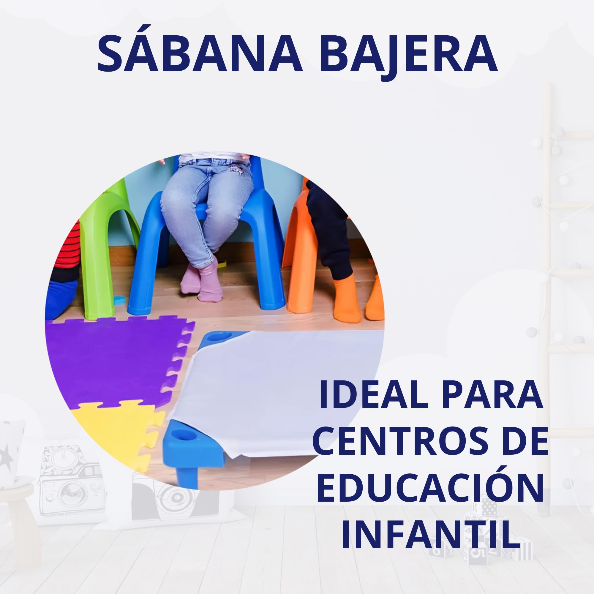 Sábana Bajera para Cuna Apilable de Guardería - Sábana 100% Algodón Blanco - 132cm x 53cm