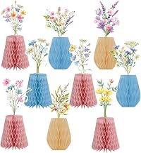 9 Pieces Floral Centerpiece, Wild Flowers Table Centerpiece, Spring Honeycomb Table Decoration for Gender Reveal Birthday Baby Shower Butterfly Christening Party