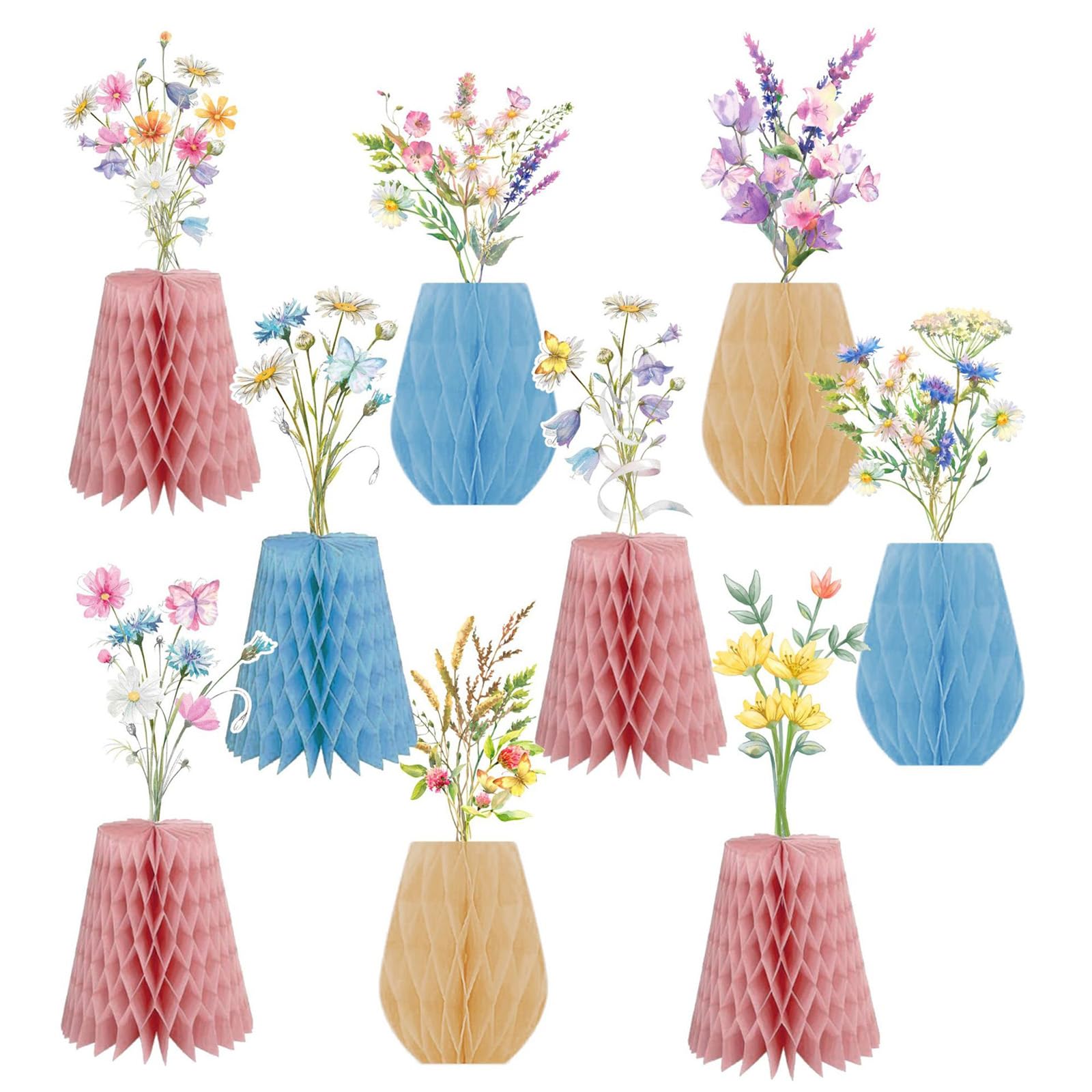 BSITSSS 9 PCS Wild Flowers Honeycomb Centerpieces, Paper Flowers Table Decorations, Fairy Spring Party Centerpieces Decorations for Birthday Wedding Bridal Baby Shower Tea Party