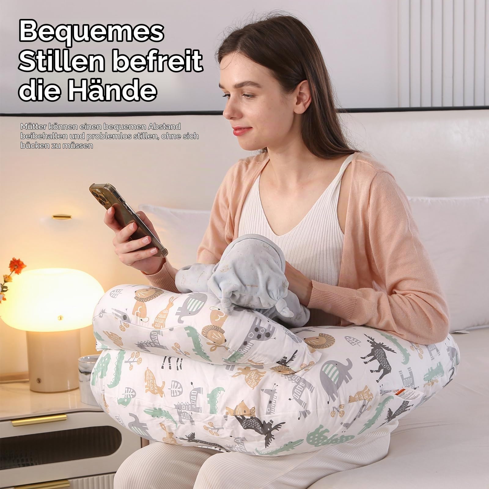 Labtec Stillkissen zum Stillen, Multifunktionales Stillkissen mit verstellbarem Bauchgurt und Sicherheitszaun, 100% Baumwolle & Abnehmbarer Kissenbezug