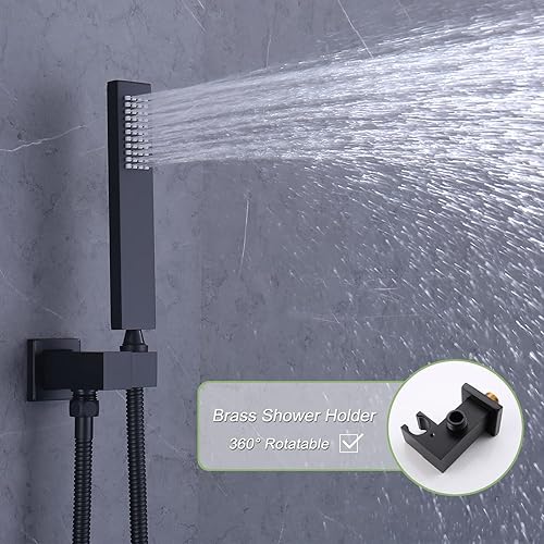 Miniatura 6 de KATAIS Sistema de ducha termostático, sistema de ducha negro con boquilla de bañera, LED de 12 pulgadas, juego de grifo de ducha de cuerpo completo