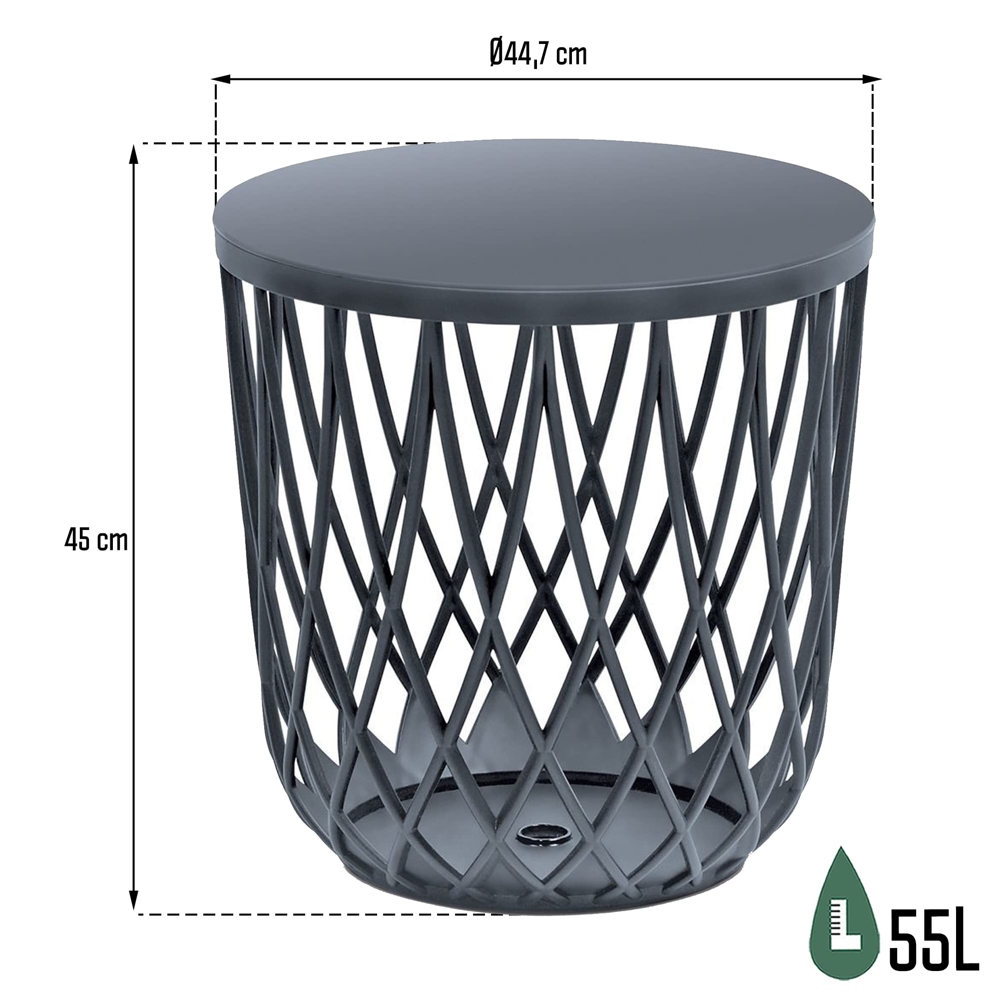 Support de panier de jardin - table d'appoint décorative UNIQUBO 55L, dimensions (mm) 447x447x450, couleur Anthracite