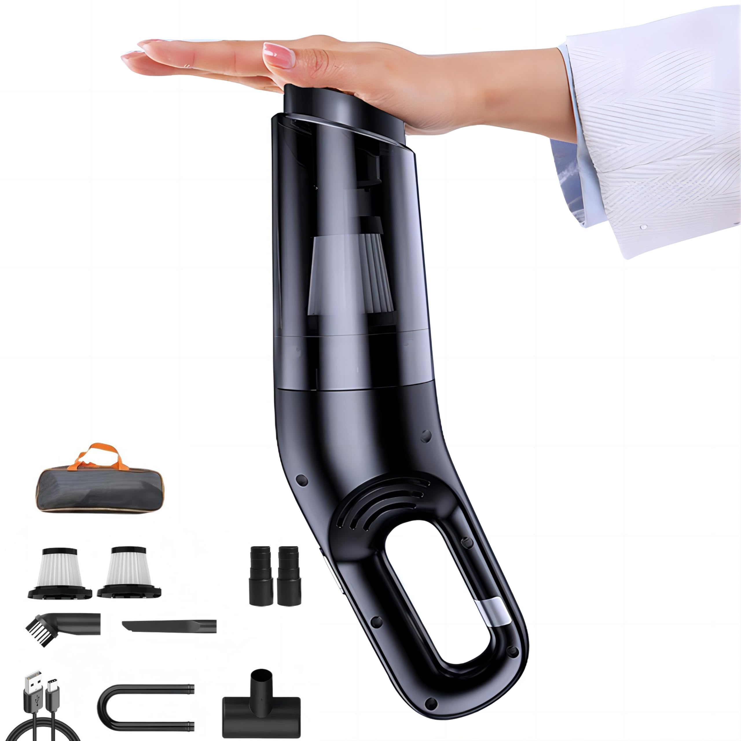 potente aspirapolvere portatile, 10000Pa forte aspirazione aspirapolvere portatile portatile senza fili leggero per auto e casa moquette scale peli di animali pulizia profonda (Nero)