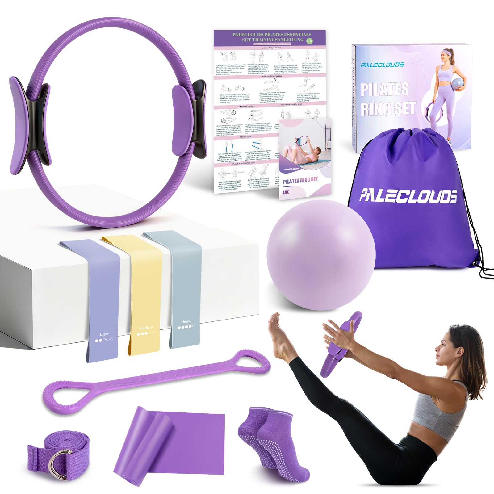 Pilates Equipment, Home pilates Kit for Women with 12" Pilates Ring and Ball Set, 3 Bands and Training Poster & Portable Bag Yoga Set, Pilates Starter Kit for Women Strength and Full Body Toning-image-26