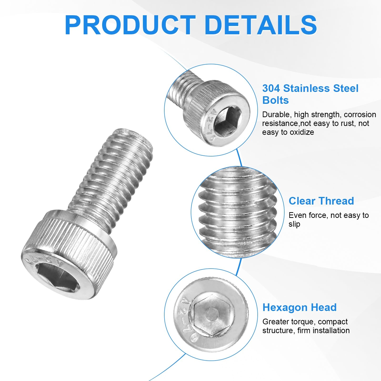 M METERXITY 10-Pack M8 x 18mm Socket Head Cap Screws, 304 Stainless Steel Hex Machine Bolts - Image 2