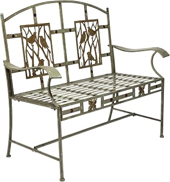 Alpine Corporation 45" x 22" Outdoor 2 Person Metal Garden Bench with Bird Design