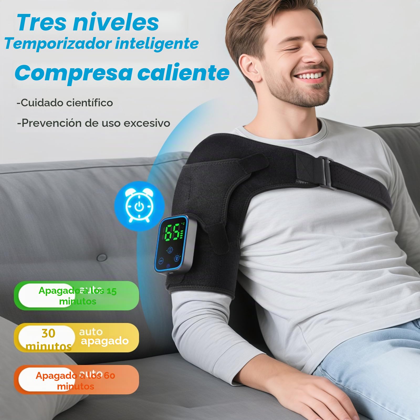 Cojín térmico inalámbrico para cuello y hombros con vibración, 3 ajustes de calefacción, control táctil y masajeador de hombros recargable para dolores de cuello, dolores de hombro, esguinces