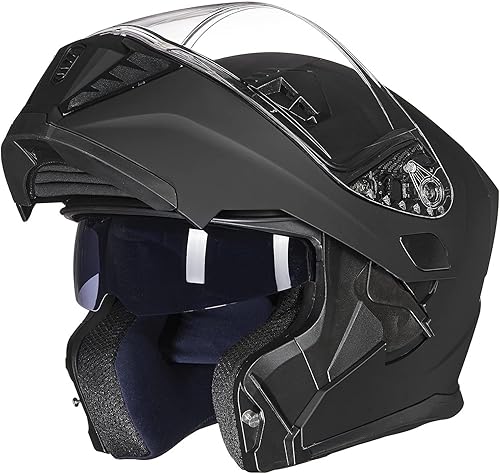 ILM Casco modular de cara completa para motocicleta con visera doble para adultos, luz trasera LED opcional, aprobado por el DOT