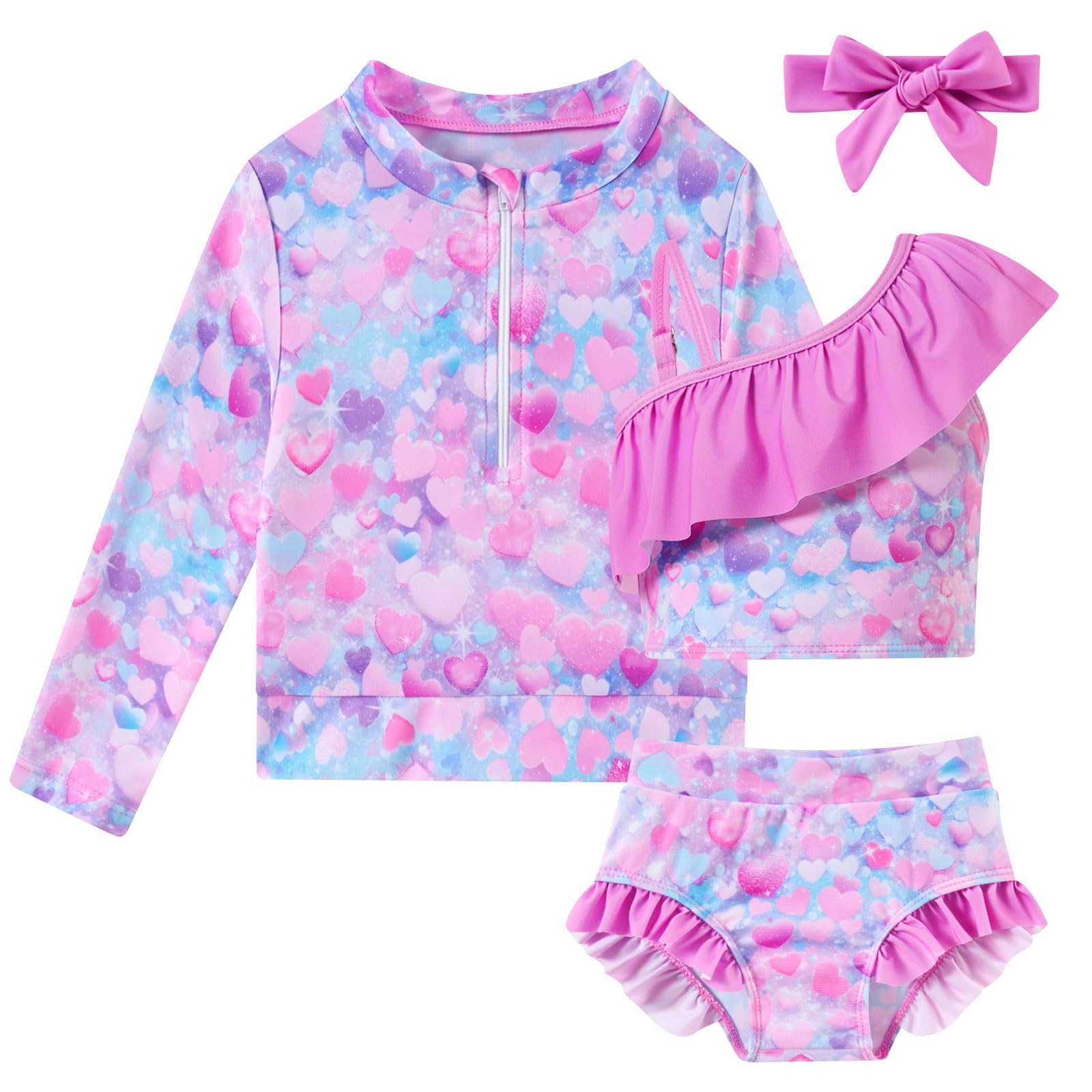 Funnycokid Baby Toddler Girls Swimsuit 4 Piece Bathing Suit Long Sleeve Rash Guard Sets 12 Months-7 Years