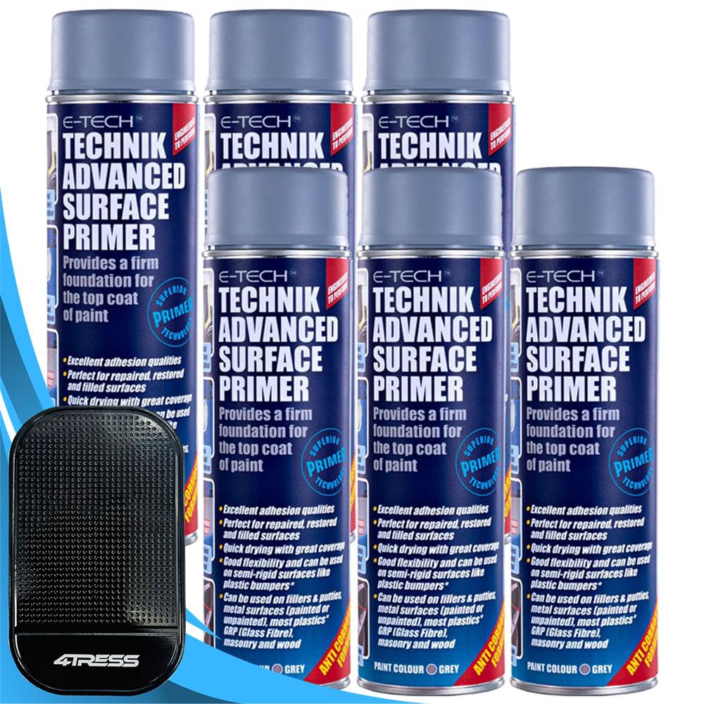 6x E-Tech Technik Repaired Surface Grey Primer Spray Paint 500ml Cans ER00109 +M