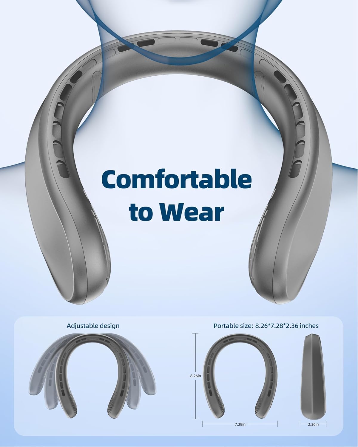 Neck Fan Rechargeable, Portable Fan with 5200mAh Battery Operated, Personal Fan with 3 Wind Speeds, Fast Cooling, Ultra Quiet, Bladeless, Headphone Design for Travel