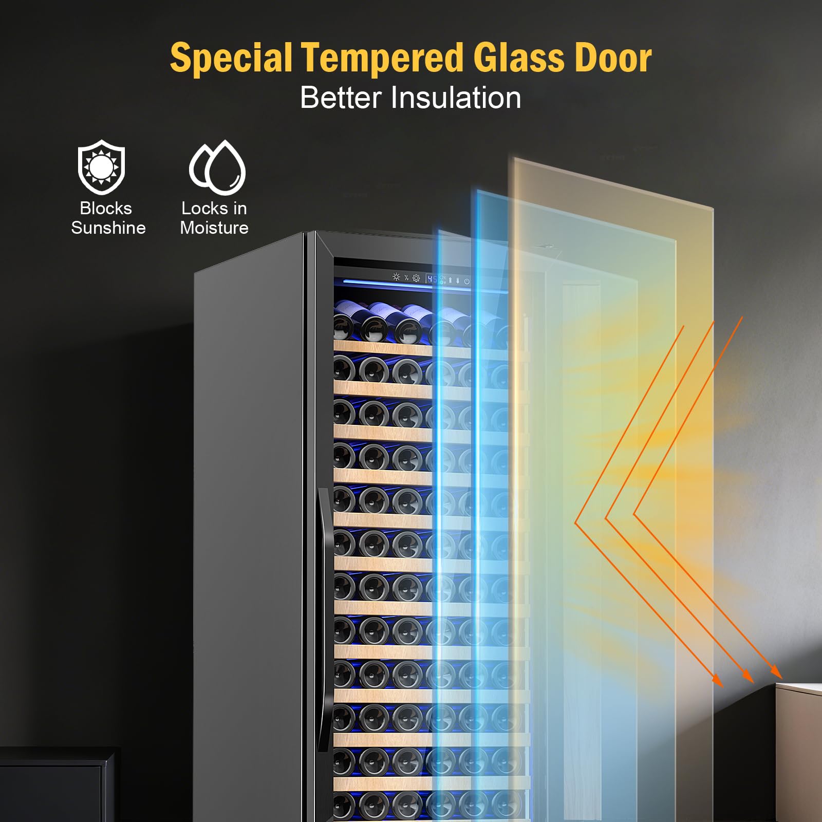 Fomup Wine Fridge Freestanding,173 Bottles 24 Inch Wine Cooler Refrigerator, Tall Wine Fridge With Compressor Low Noise Fast Cooling, Wine Cellar With Upgraded Door Handle Sliding Rail Shelves, Black on Fridge.com - View 3
