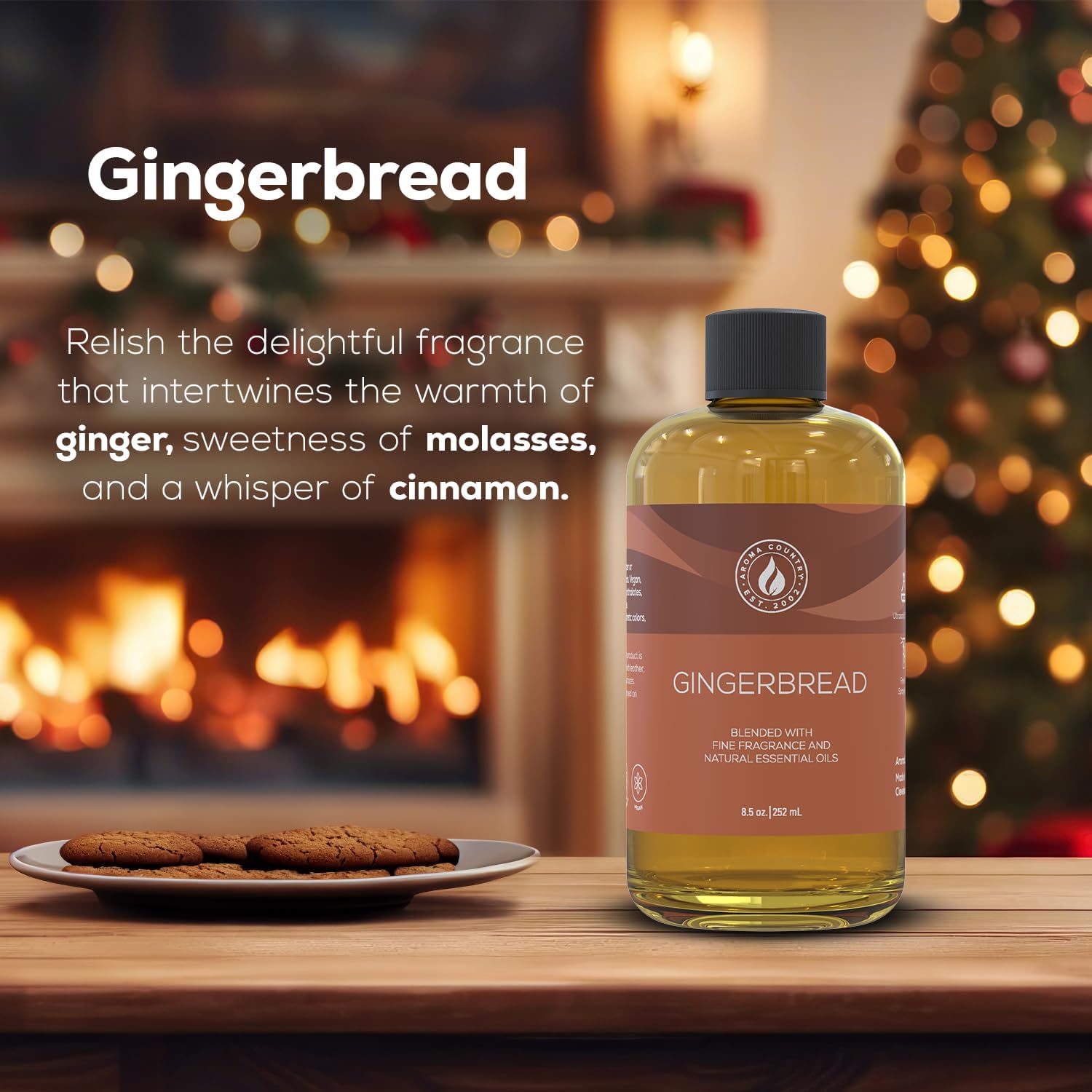 Aroma Country Gingerbread Diffuser Oil - Luxury Essential Oils for Diffuser Refill & Air Freshener Room Spray - Long-Lasting & Natural Home Fragrance, Gingerbread Scented Oil (8.5 Fl. oz) - Image 2