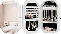 Bonnlo Diamond-Shaped Jewelry Armoire: Lockable Wall-Mounted Octagonal Organizer with Mirror for Space-Saving Storage