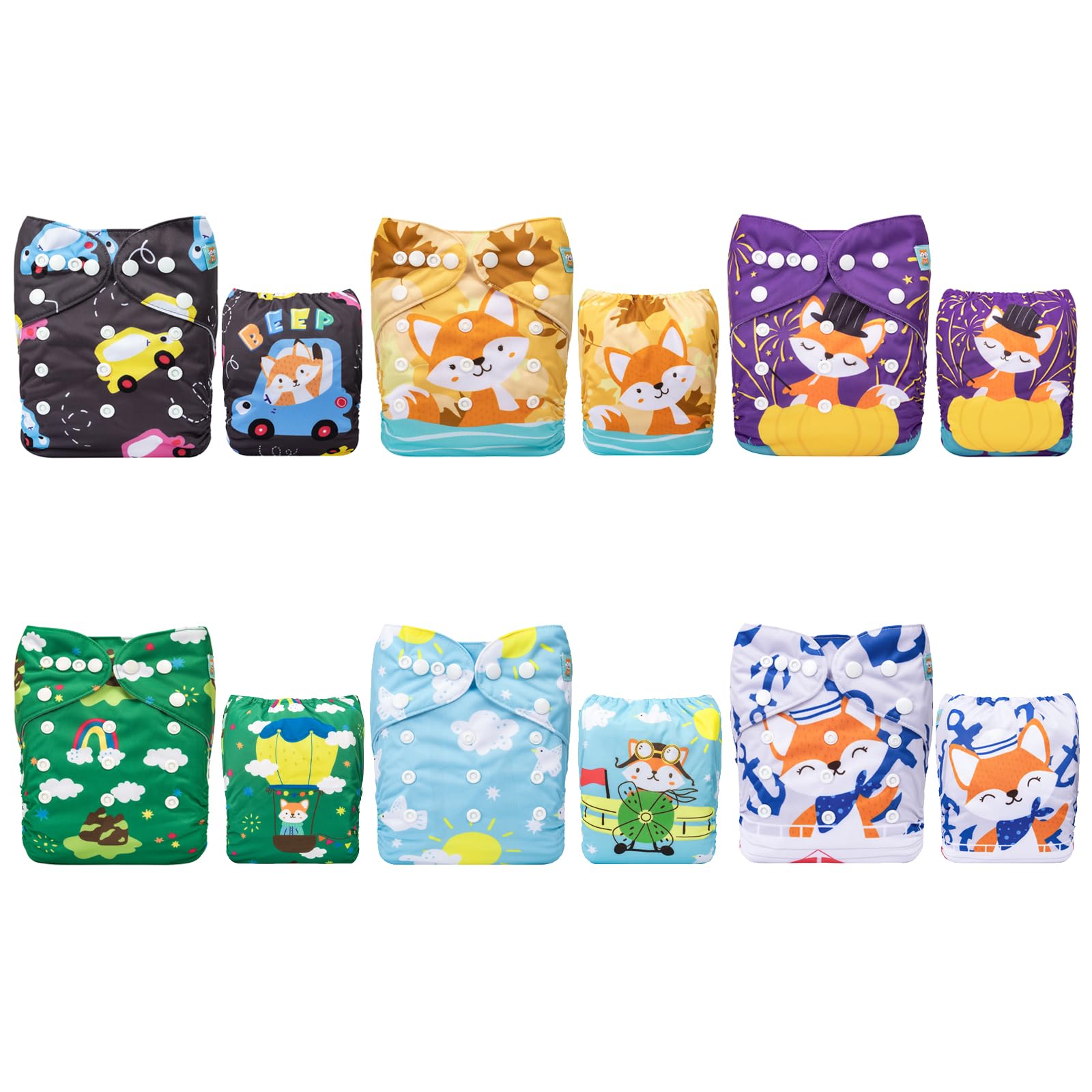 ALVABABY Baby Cloth Diapers 6 Pack with 12 Inserts One Size Adjustable Washable Reusable for Baby Girls and Boys 6DM97