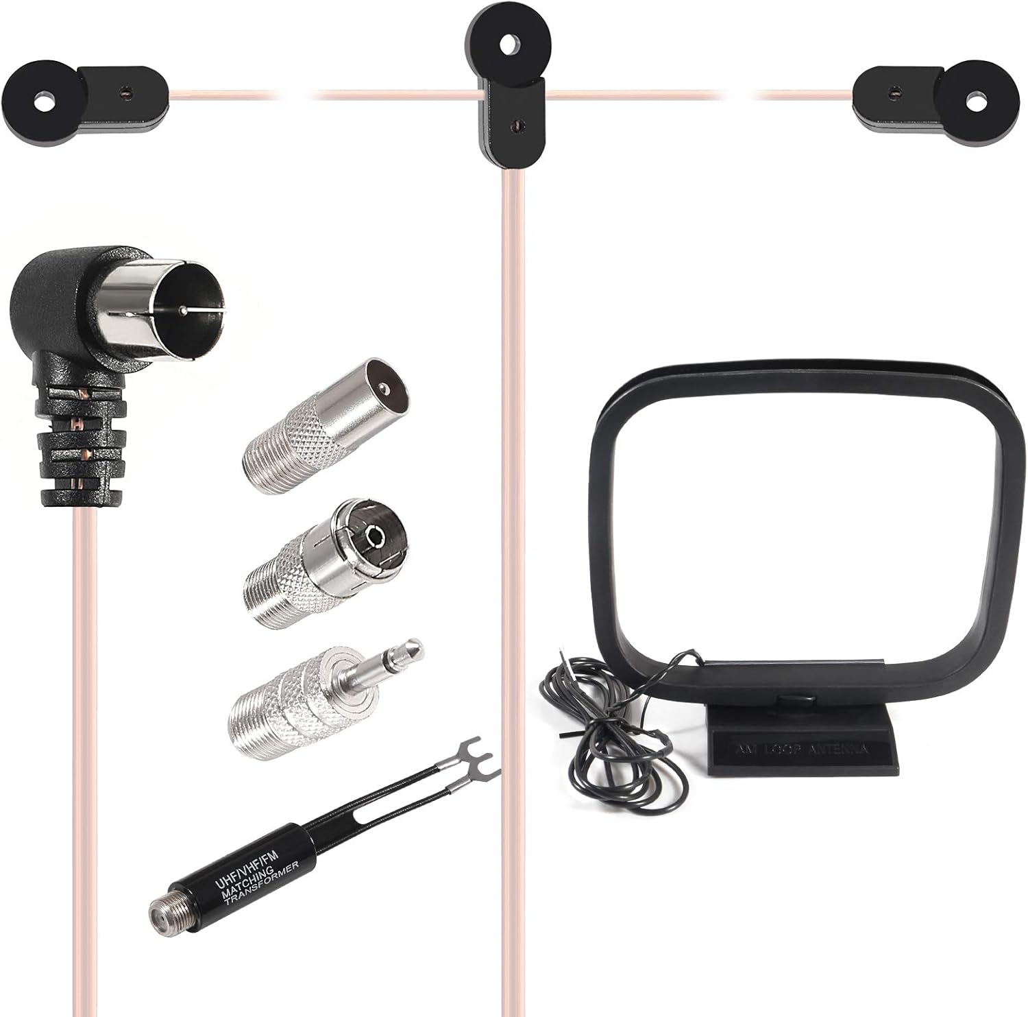 ALMOCN FM Dipole Antenna 75 Ohm/300 Ohm FM AM Radio Antenna Kit with Antenna Gender Converter for Pioneer Onkyo Yamaha Marantz Indoor Bluetooth Home Stereo Video Receiver